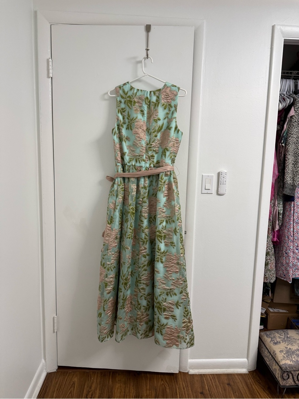 Shoshanna Serra Jacquard Green Blue Pink Blush Floral Midnight Midi Dress Gown - Picture 3 of 8